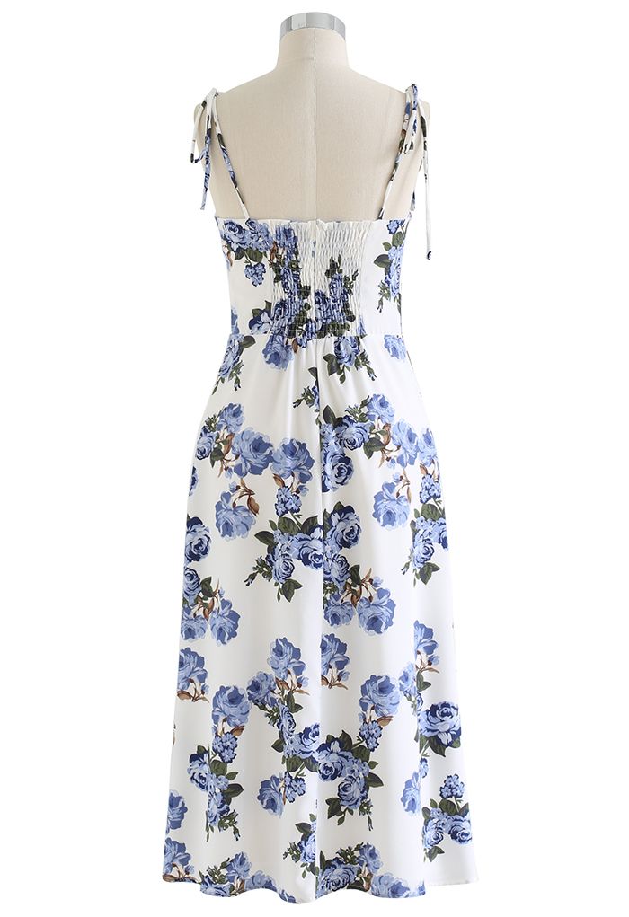 Classy Blue Peony Printed Cami Dress - Retro, Indie and Unique Fashion