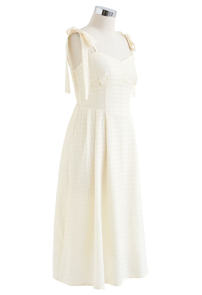 Double Straps Embossed Gingham Midi Dress in Light Yellow - Retro ...