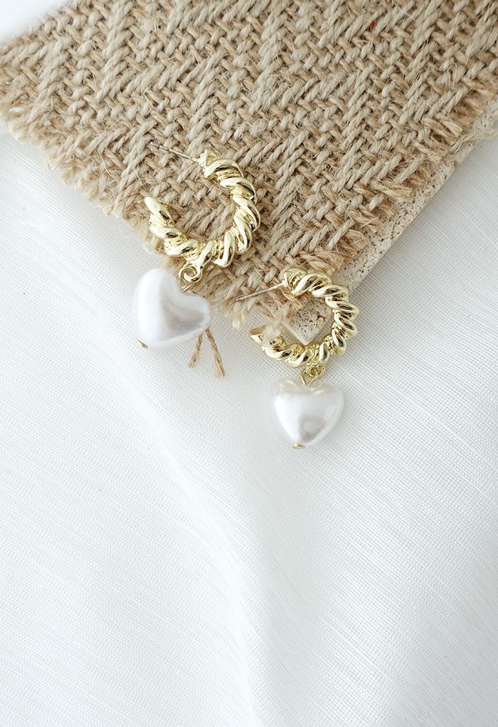 Pearly Heart Golden Hook Drop Earrings