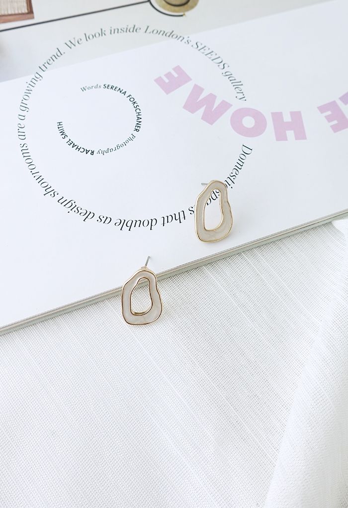 Irregular Shape Golden Edge White Earrings