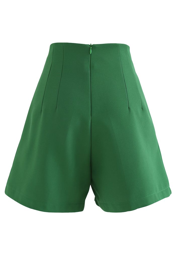 Stitches Waist Pleated Shorts in Green - Retro, Indie and Unique Fashion