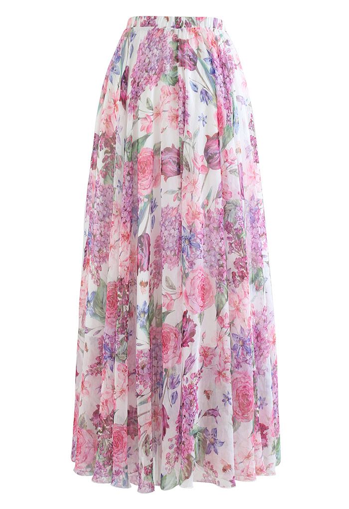 Flourish Bloom Chiffon Maxi Skirt - Retro, Indie and Unique Fashion