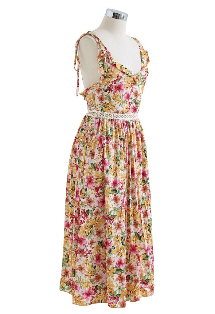 Vivid Plum Blossom Pleated Cami Midi Dress - Retro, Indie and Unique ...