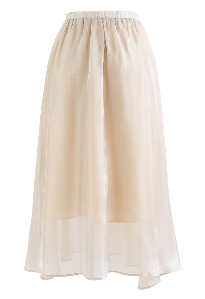 Shimmery Organza Pleated Midi Skirt in Camel - Retro, Indie and Unique ...