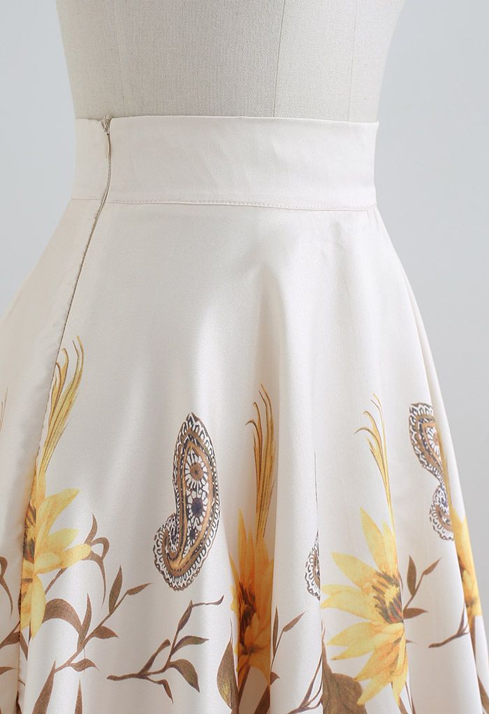 Wild Flower Paisley Flare Midi Skirt