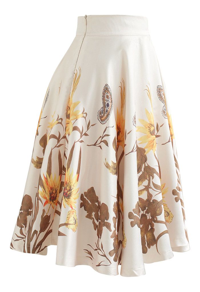 Wild Flower Paisley Flare Midi Skirt