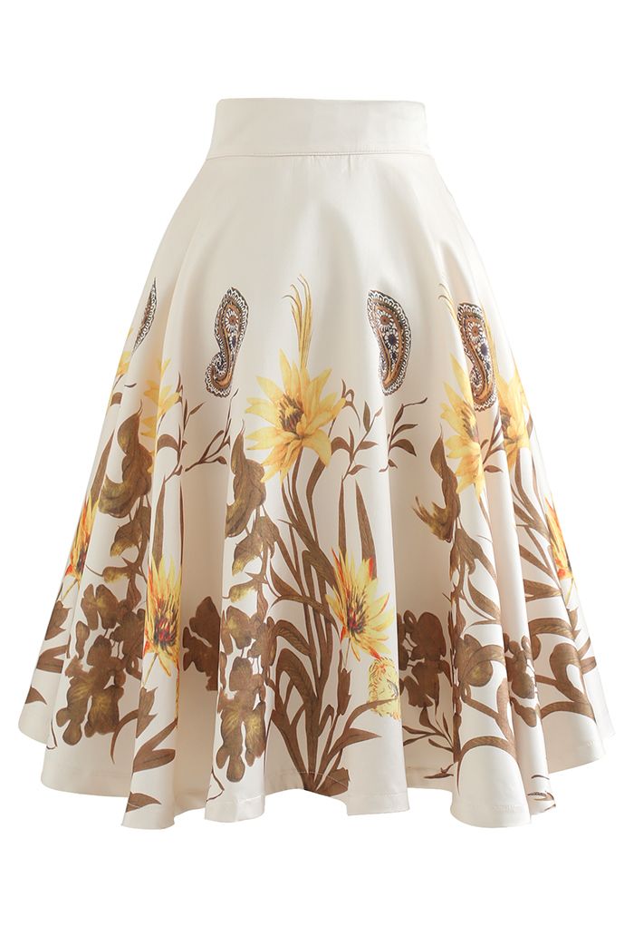 Wild Flower Paisley Flare Midi Skirt