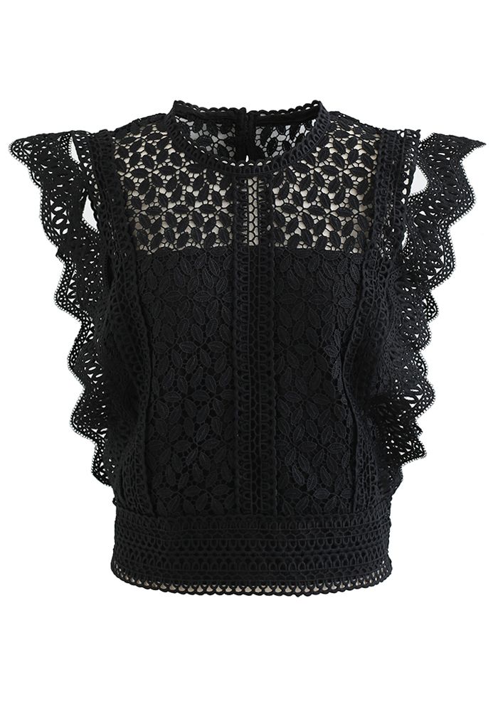 Falling Leaf Crochet Sleeveless Top in Black - Retro, Indie and Unique ...