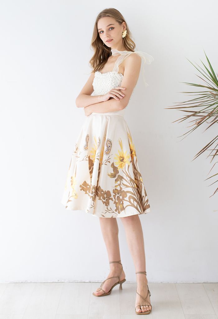 Wild Flower Paisley Flare Midi Skirt