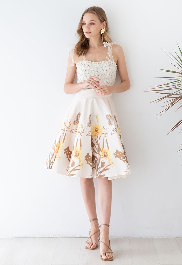 Wild Flower Paisley Flare Midi Skirt