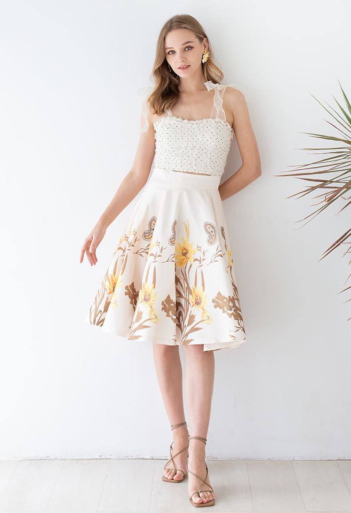 Wild Flower Paisley Flare Midi Skirt