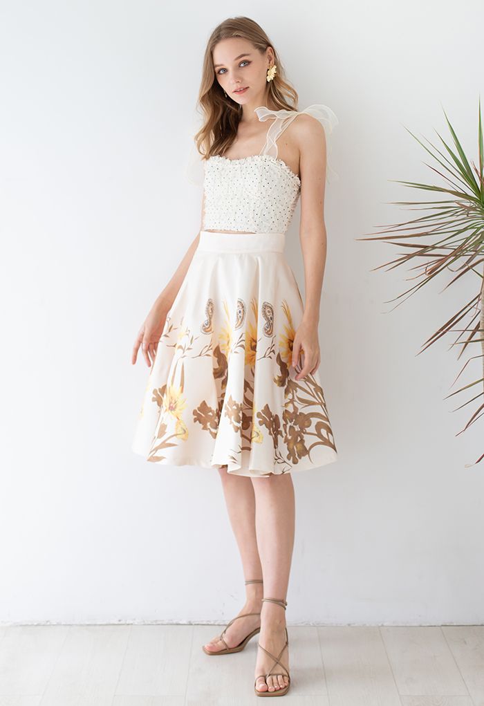 Wild Flower Paisley Flare Midi Skirt