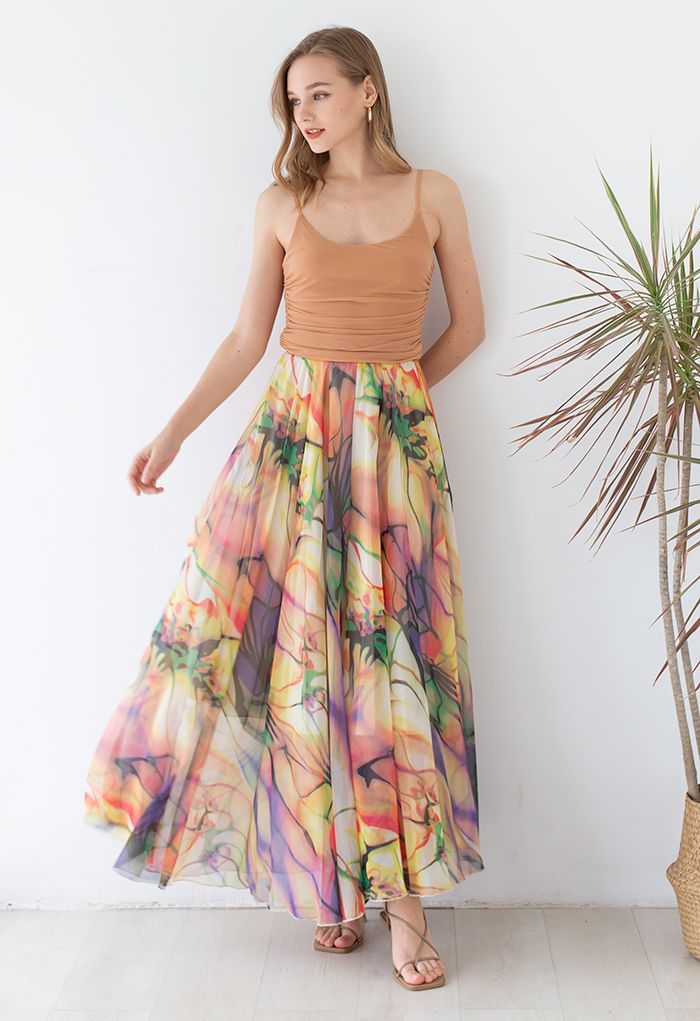 Richly Tinting Watercolor Maxi Skirt