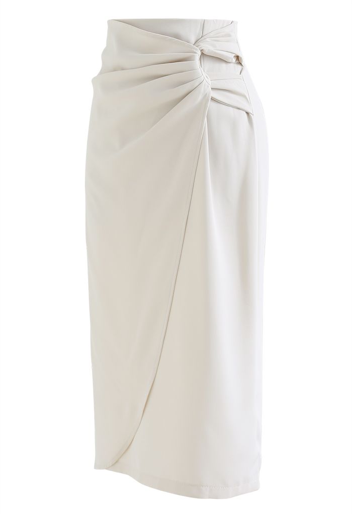Twisted Knot Flap Pencil Skirt in Ivory - Retro, Indie and Unique Fashion