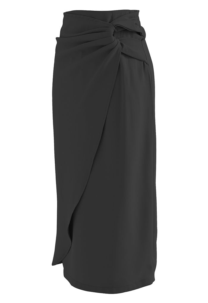 Twisted Knot Flap Pencil Skirt in Black - Retro, Indie and Unique Fashion