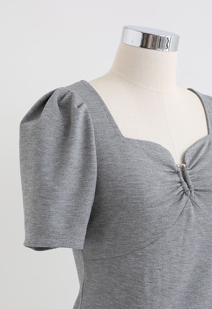 Sweetheart Neck Ruched Detail Fitted Top - Retro, Indie and Unique Fashion