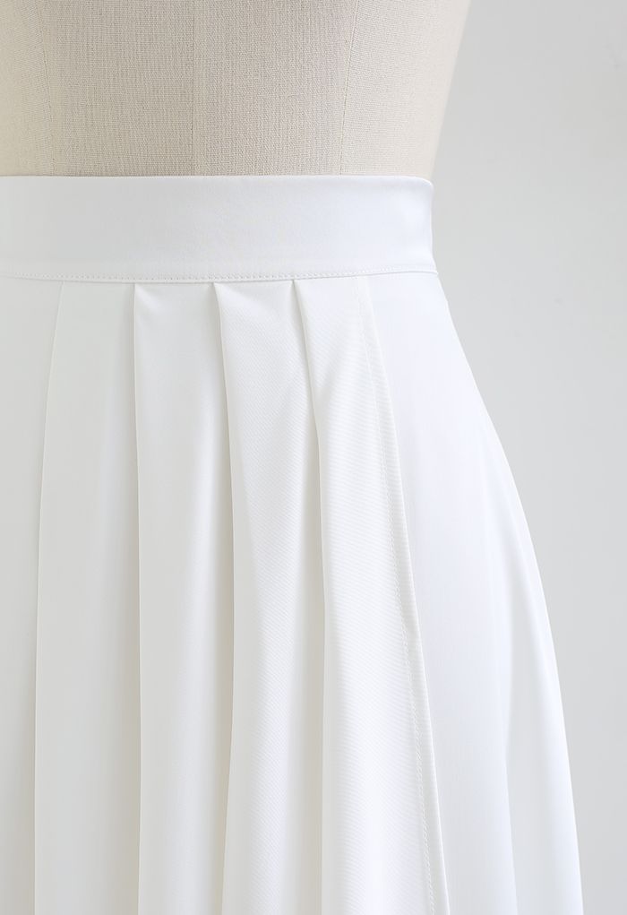 Flowy Satin Pleated Flap Midi Skirt in White - Retro, Indie and Unique ...