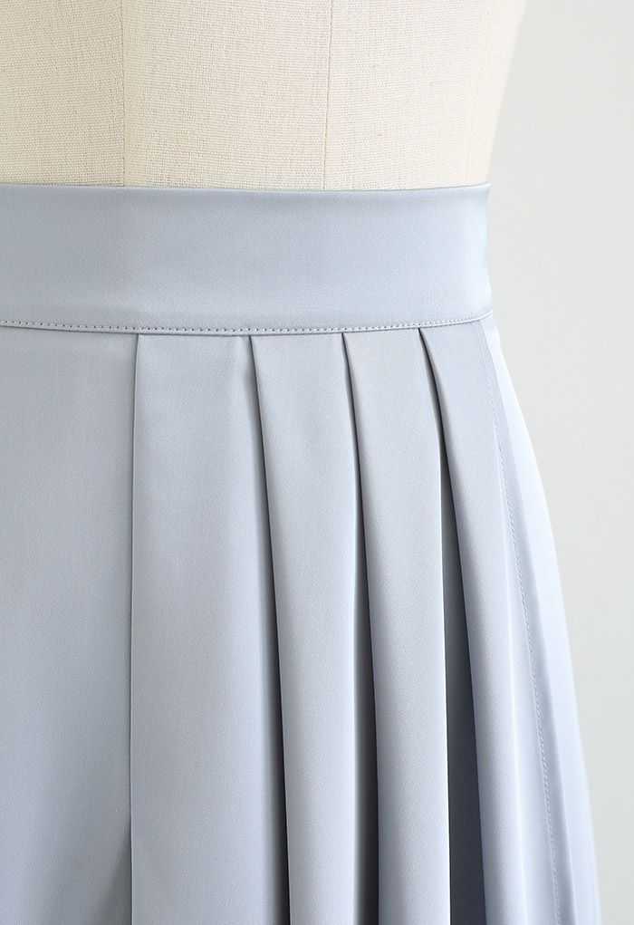 Flowy Satin Pleated Flap Midi Skirt in Dusty Blue - Retro, Indie and ...