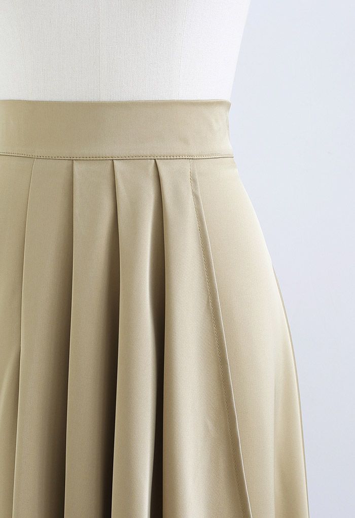 Flowy Satin Pleated Flap Midi Skirt in Light Tan - Retro, Indie and ...