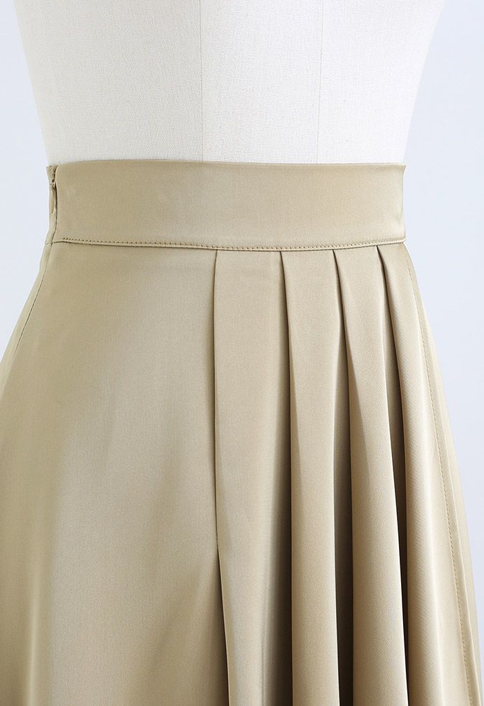 Flowy Satin Pleated Flap Midi Skirt in Light Tan - Retro, Indie and ...