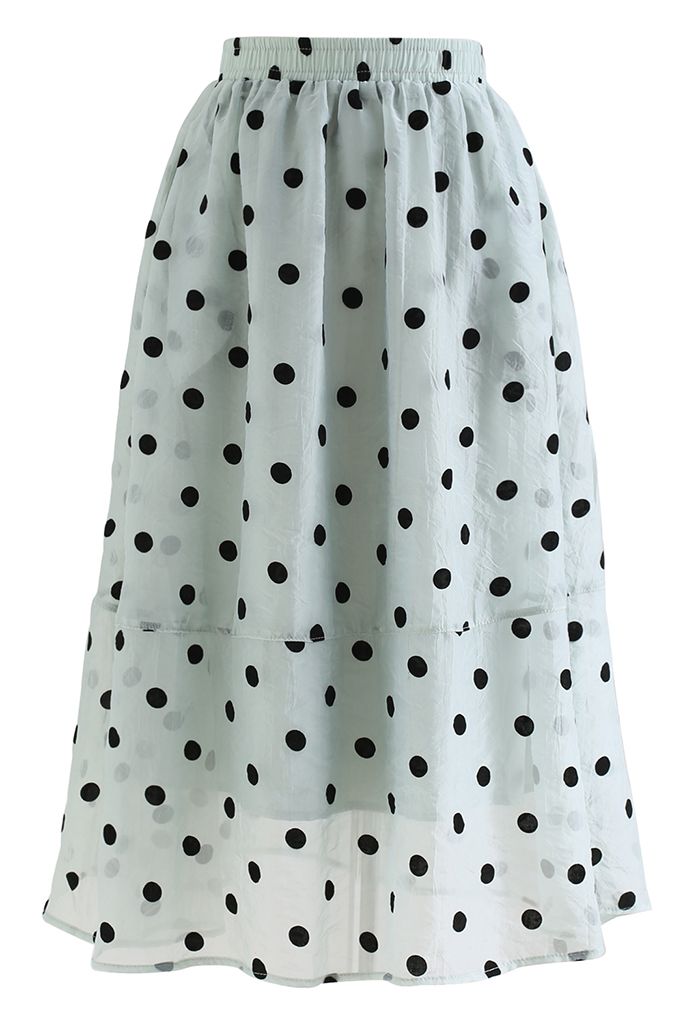 Black Polka Dot Sheer Midi Skirt in Mint - Retro, Indie and Unique Fashion