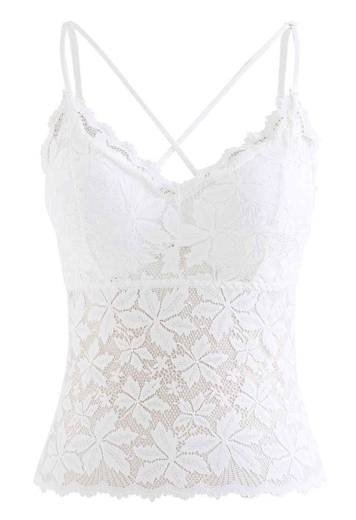 Women Sexy Floral Lace See Through Hollow Tie Up Camisole Tops