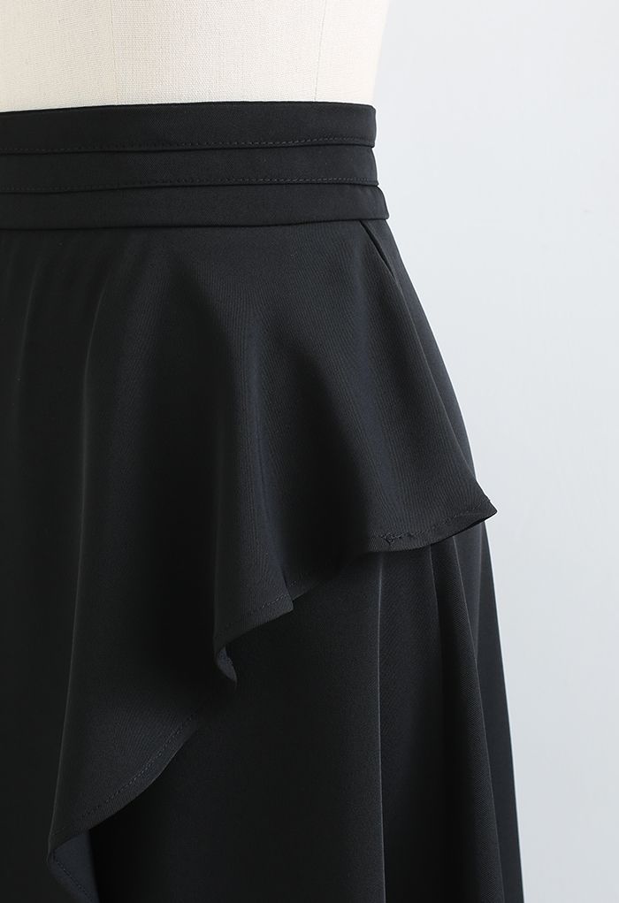 High Waist Flap Front Midi Skirt in Black - Retro, Indie and Unique Fashion