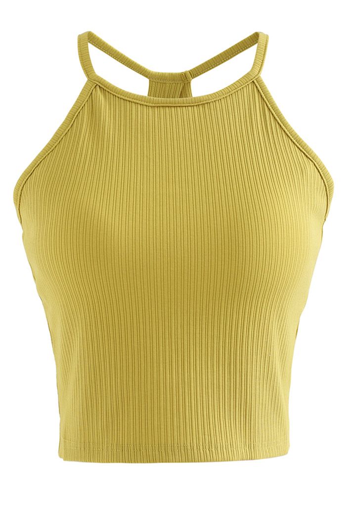 Halter Neck Racer Back Ribbed Top in Mustard - Retro, Indie and Unique ...