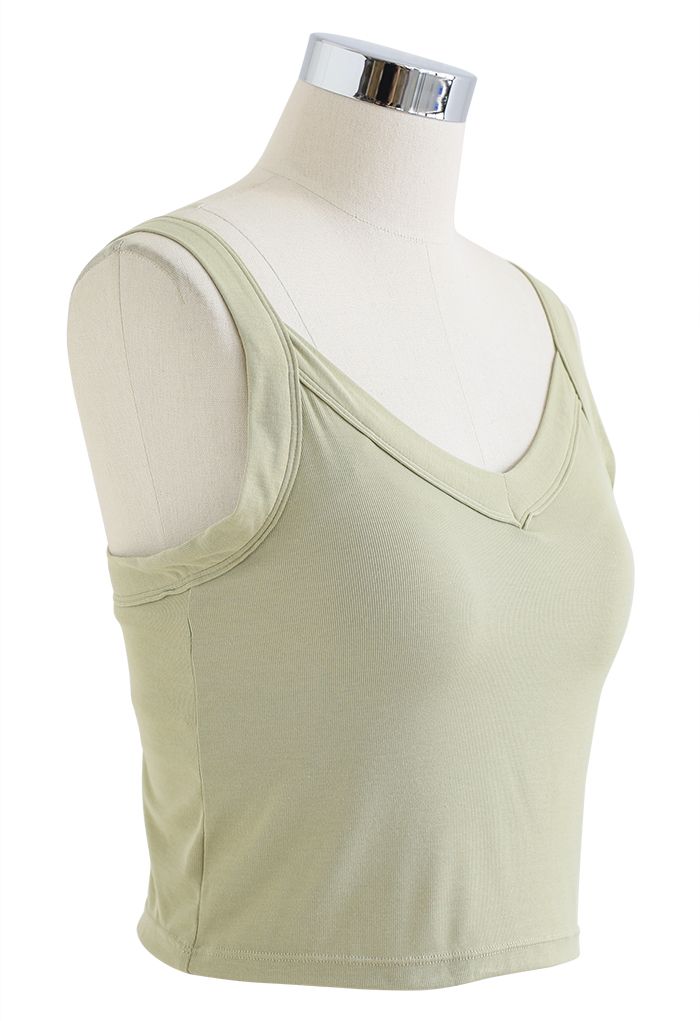 Soft V-Neck Crop Tank Top in Pea Green - Retro, Indie and Unique Fashion