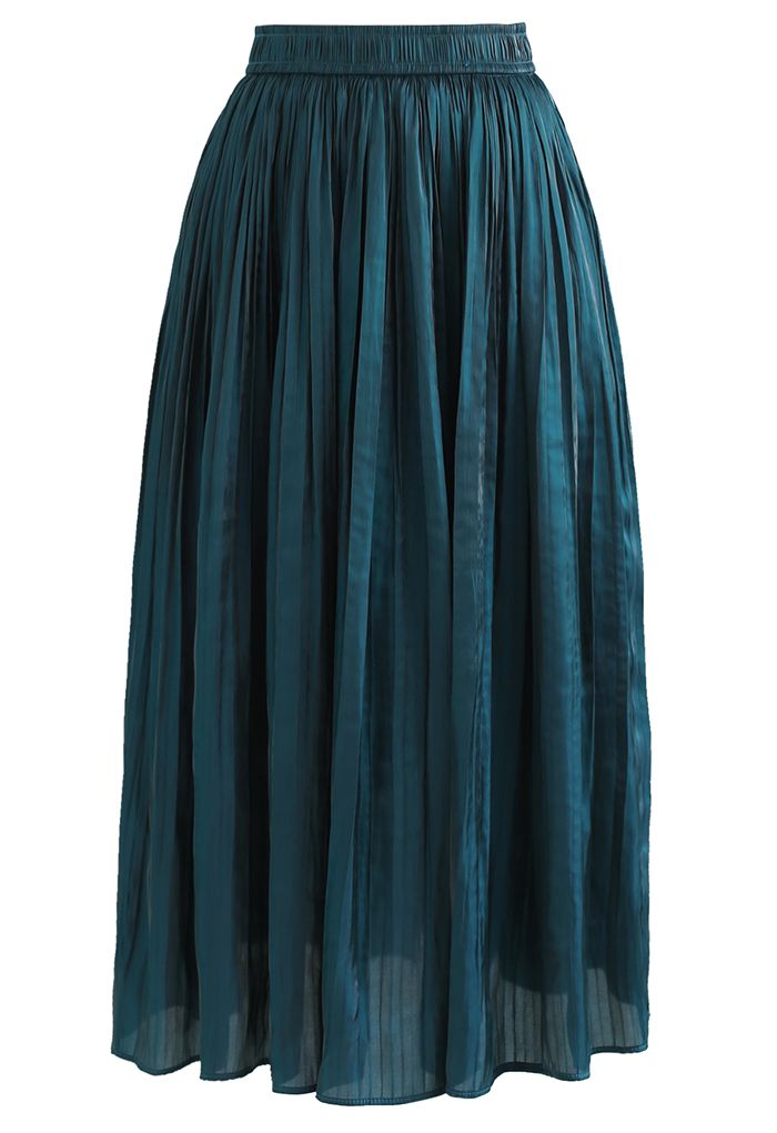 Glimmer Pleated Elastic Waist Midi Skirt in Emerald - Retro, Indie and ...