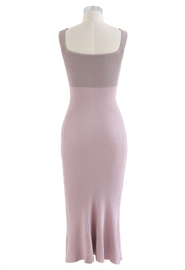 Two-Tone Knit Bodycon Frill Dress in Lilac