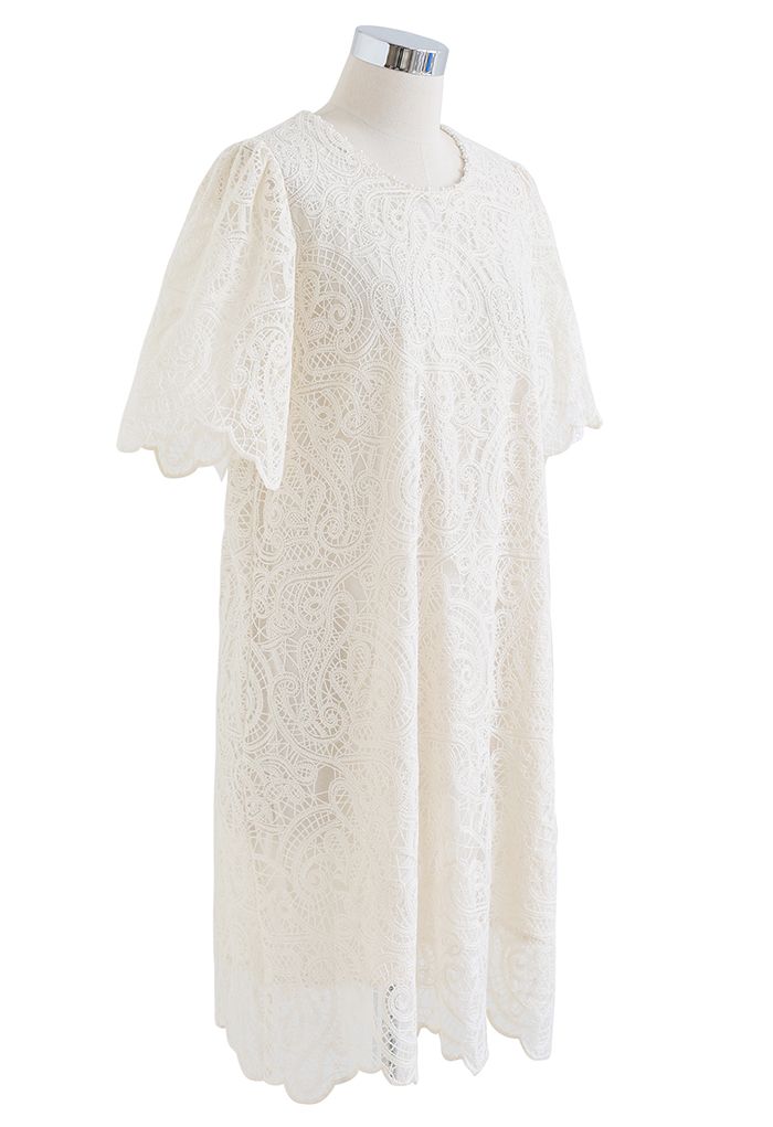 Paisley Embroidered Pearly Neck Shift Dress