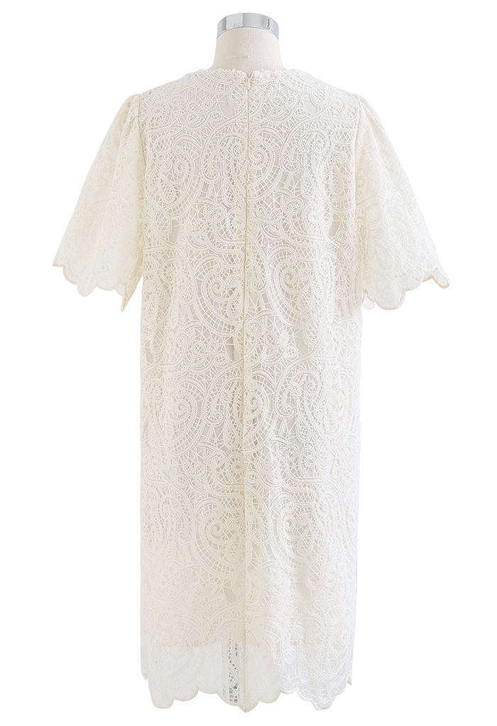 Paisley Embroidered Pearly Neck Shift Dress