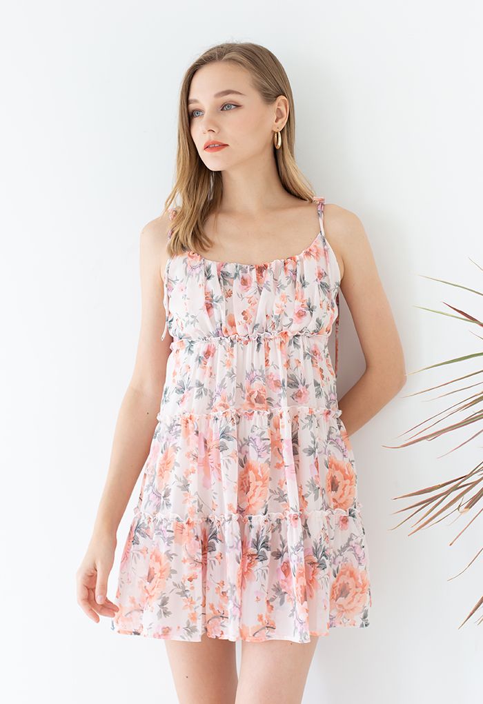 Pastel Flower Ruffle Trim Chiffon Cami Dress - Retro, Indie and Unique  Fashion