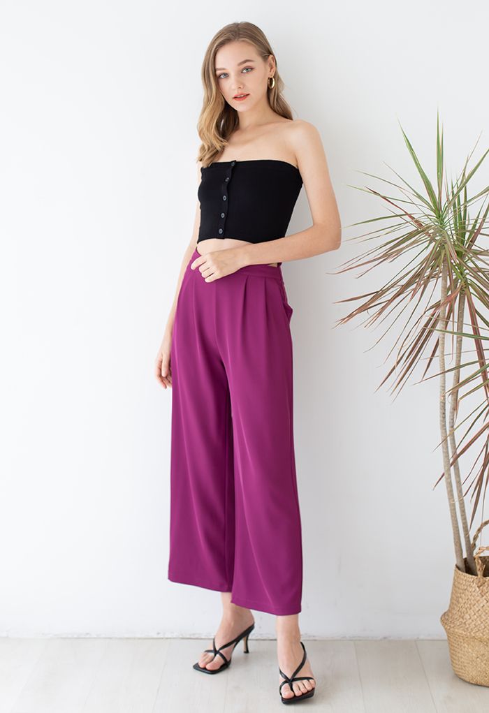 Cutout Waist Wide Leg Pants in Magenta