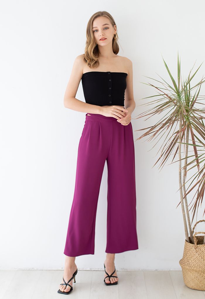 Cutout Waist Wide Leg Pants in Magenta