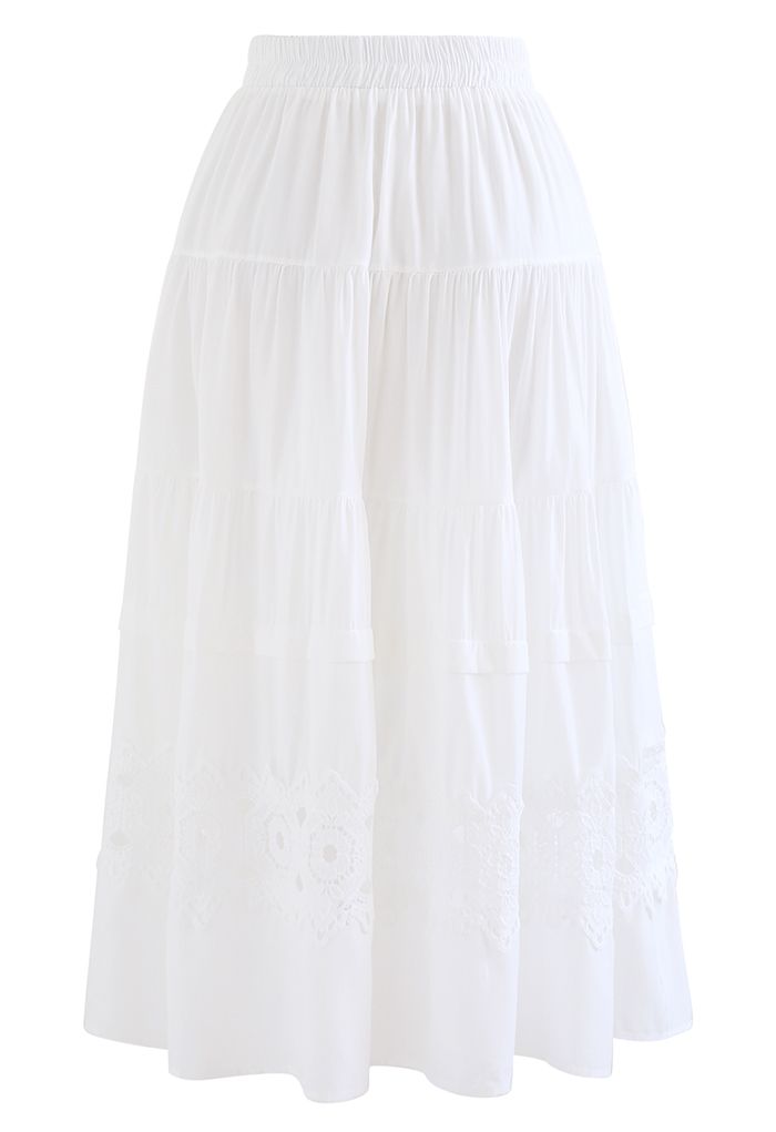 Crochet Cutwork Ruched Midi Skirt in White - Retro, Indie and Unique ...