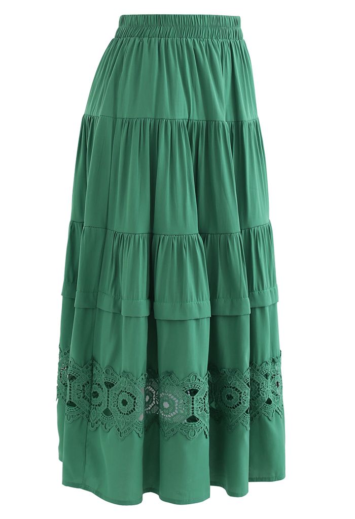 Crochet Cutwork Ruched Midi Skirt in Green - Retro, Indie and Unique ...