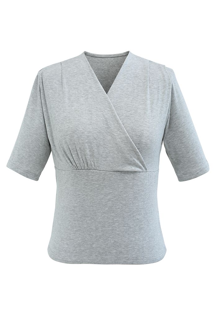 Cozy-Soft Cotton Wrap Top in Grey