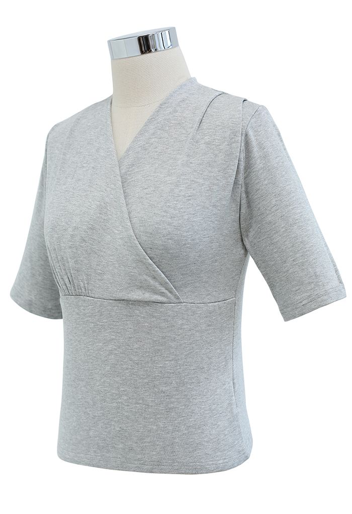 Cozy-Soft Cotton Wrap Top in Grey