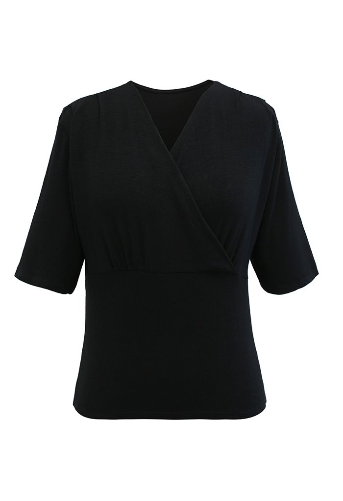 Cozy-Soft Cotton Wrap Top in Black