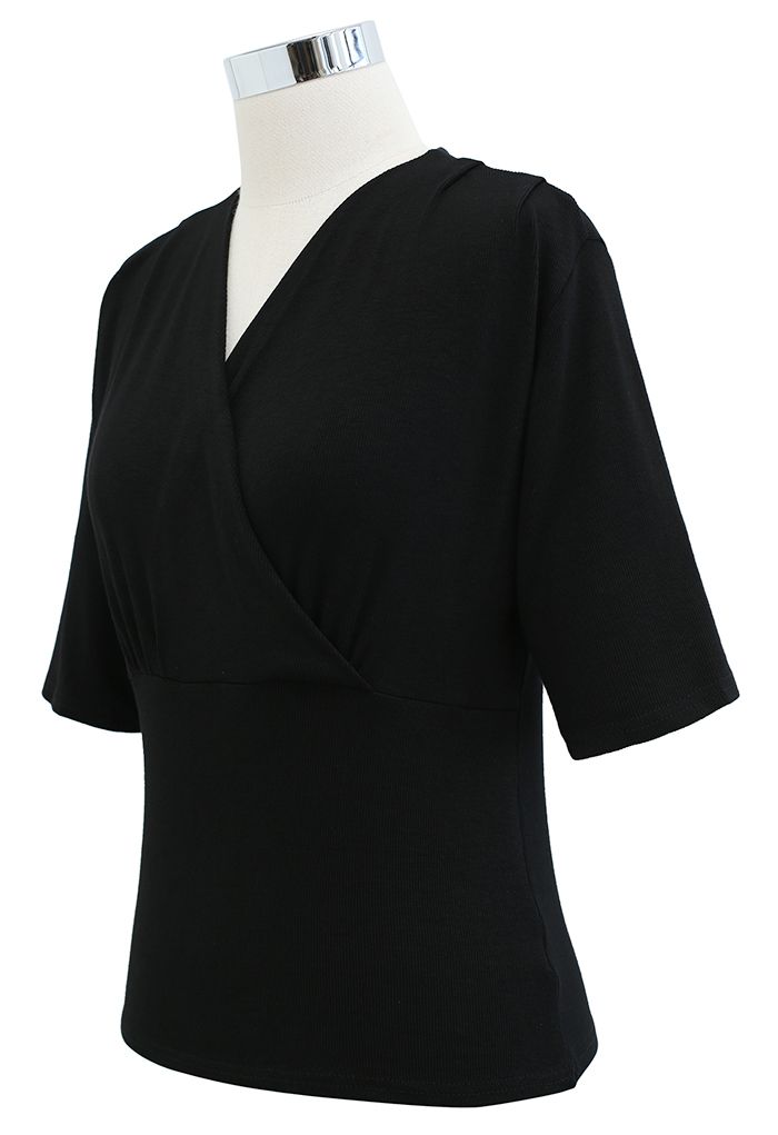 Cozy-Soft Cotton Wrap Top in Black