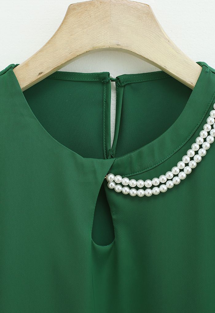 Necklace Short Sleeve Satin Top in Green