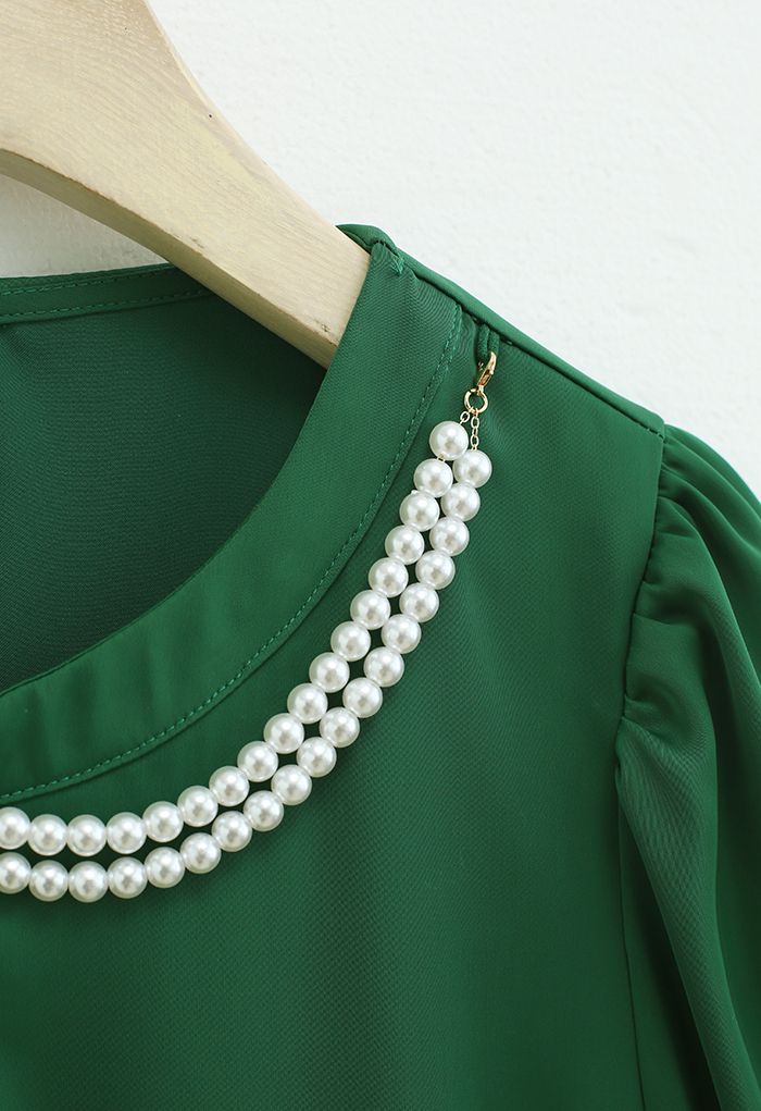 Necklace Short Sleeve Satin Top in Green