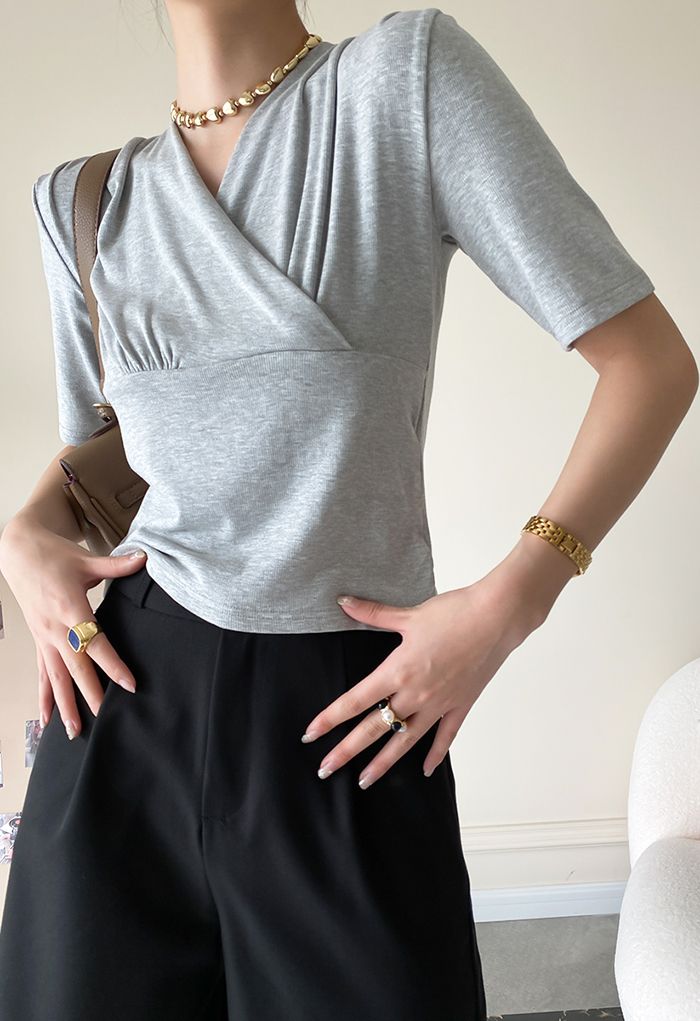 Cozy-Soft Cotton Wrap Top in Grey