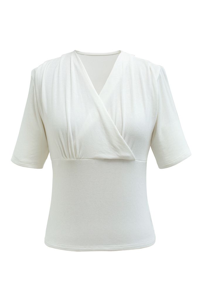 Cozy-Soft Cotton Wrap Top in White