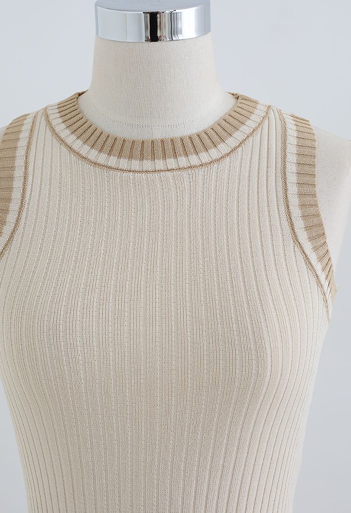 Two-Tone Ribbed Knit Tank Top in Sand - Retro, Indie and Unique Fashion