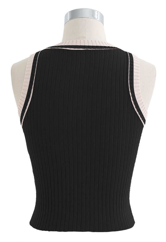 Two-Tone Ribbed Knit Tank Top in Black - Retro, Indie and Unique Fashion