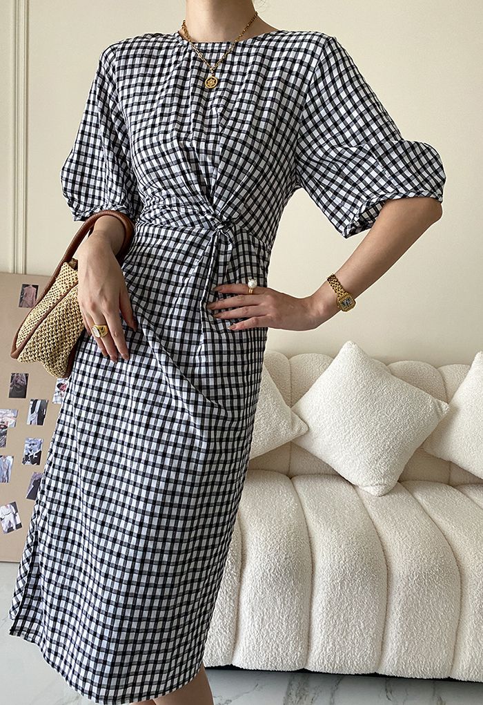 Gingham Knot Front Cutout Dress - Retro, Indie and Unique Fashion