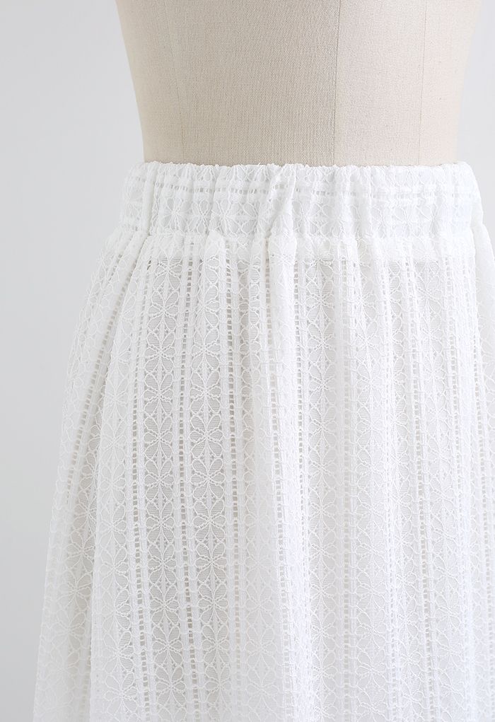 Soft Floral Lace Midi Skirt in White - Retro, Indie and Unique Fashion